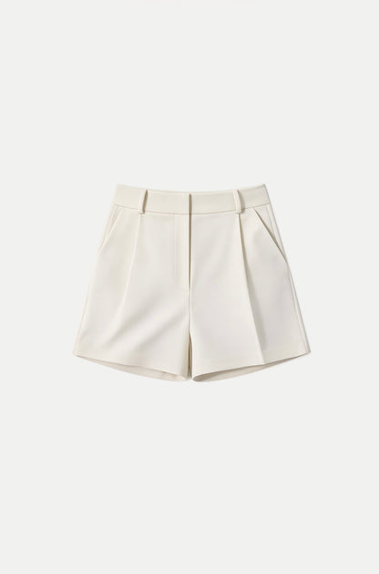 White Tailored Pleated Shorts 2