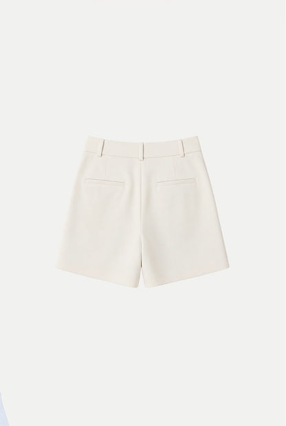 White Tailored Pleated Shorts 3