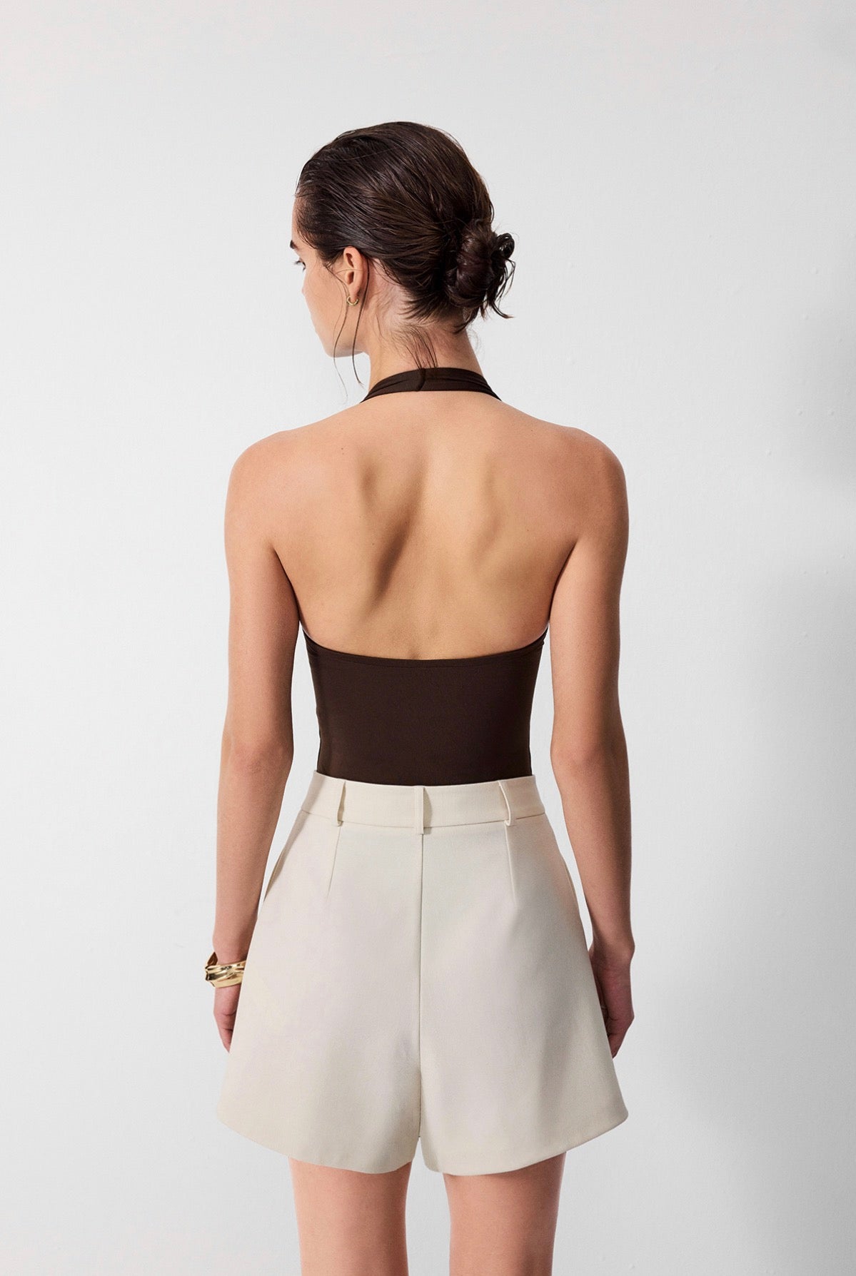 White Tailored Pleated Shorts 4