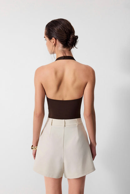 White Tailored Pleated Shorts 4