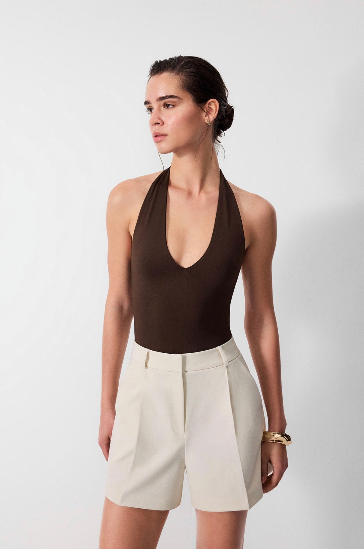 White Tailored Pleated Shorts 5