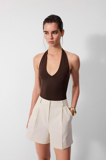 White Tailored Pleated Shorts 6