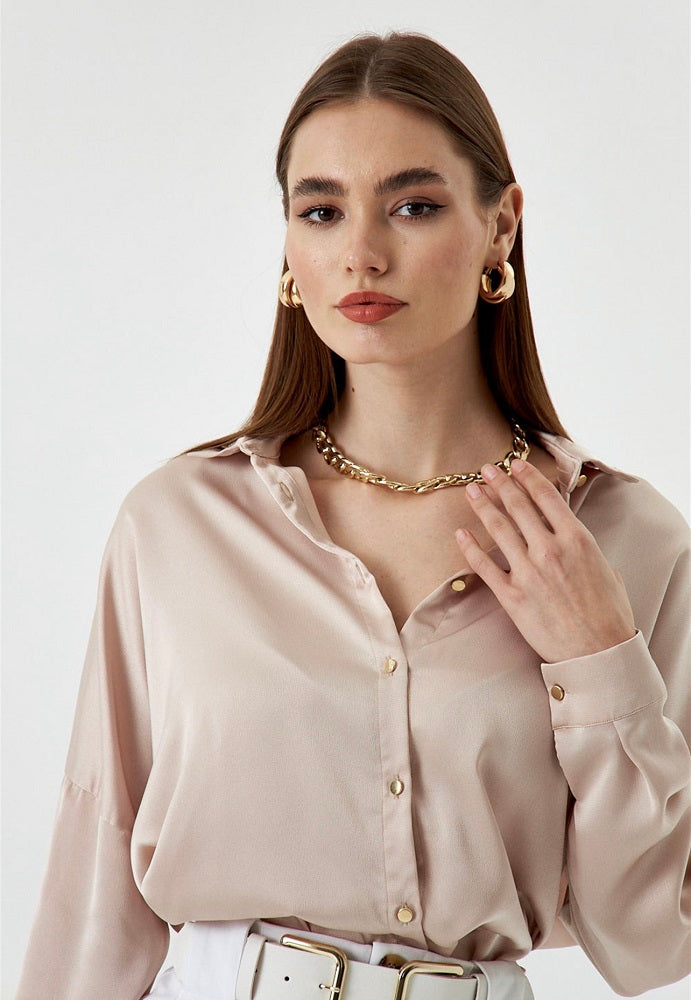 Wilma Beige Champagne Satin Shirt