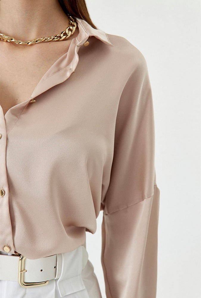 Wilma Beige Champagne Satin Shirt