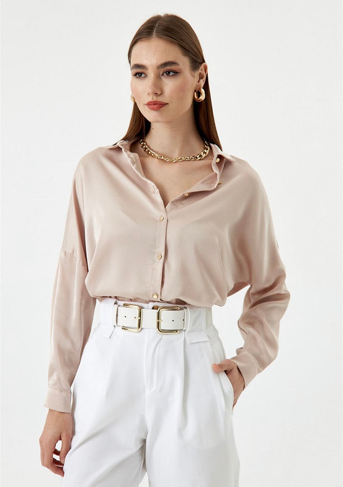 Wilma Beige Champagne Satin Shirt