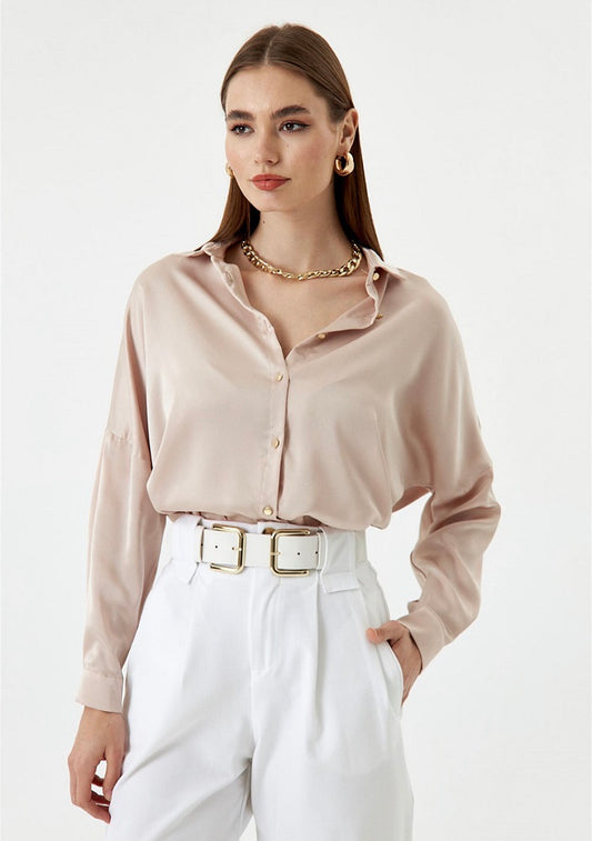 Wilma Beige Champagne Satin Shirt