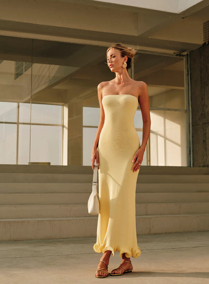 Yellow Ruffle Bodycon Maxi Dress