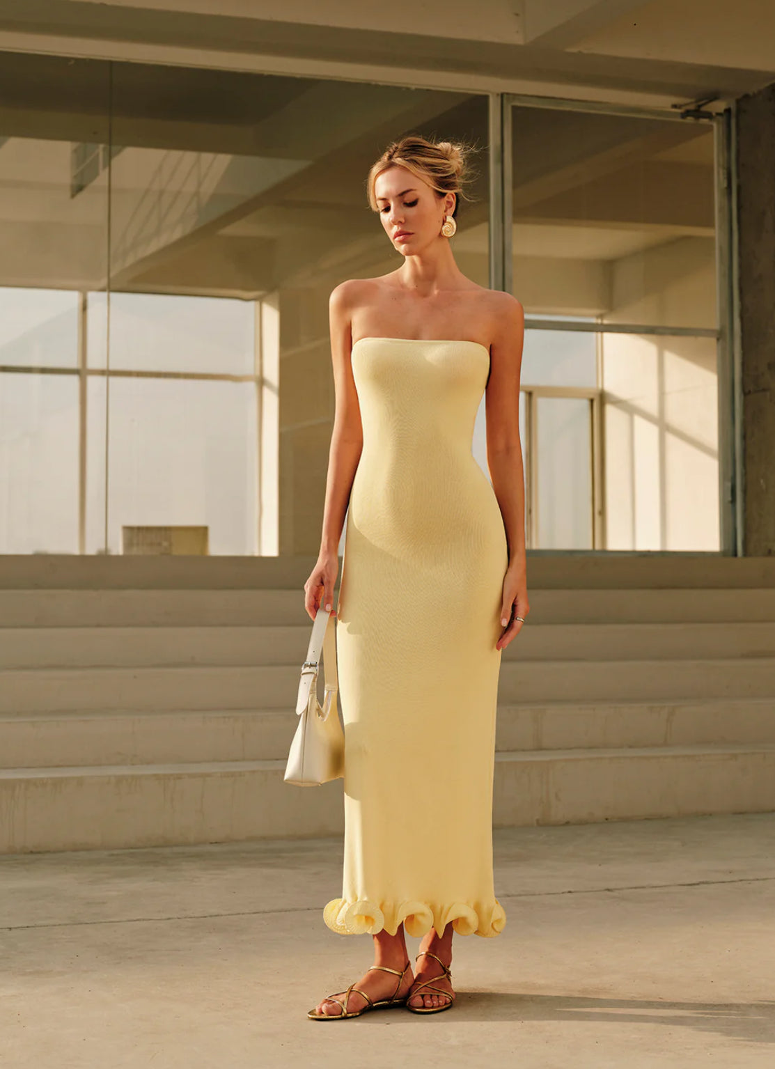 Yellow Ruffle Bodycon Maxi Dress
