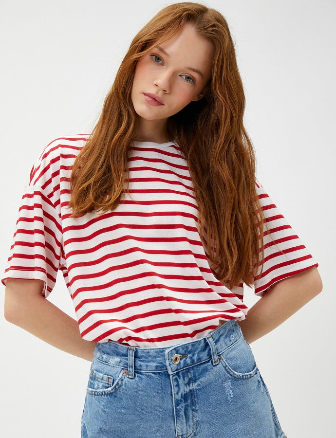 Berry Red & White Striped Tshirt