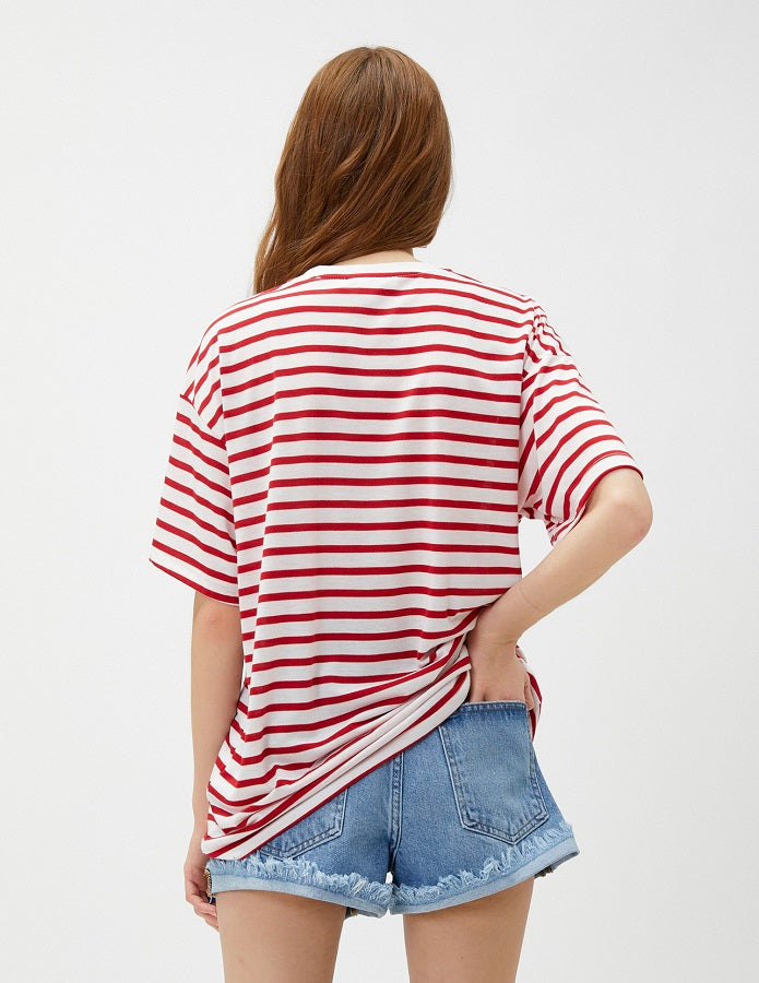 Berry Red & White Striped Tshirt