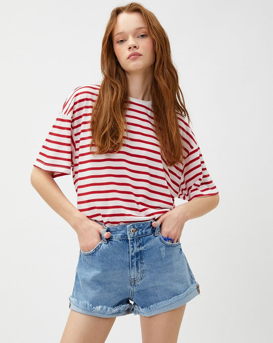 Berry Red & White Striped Tshirt