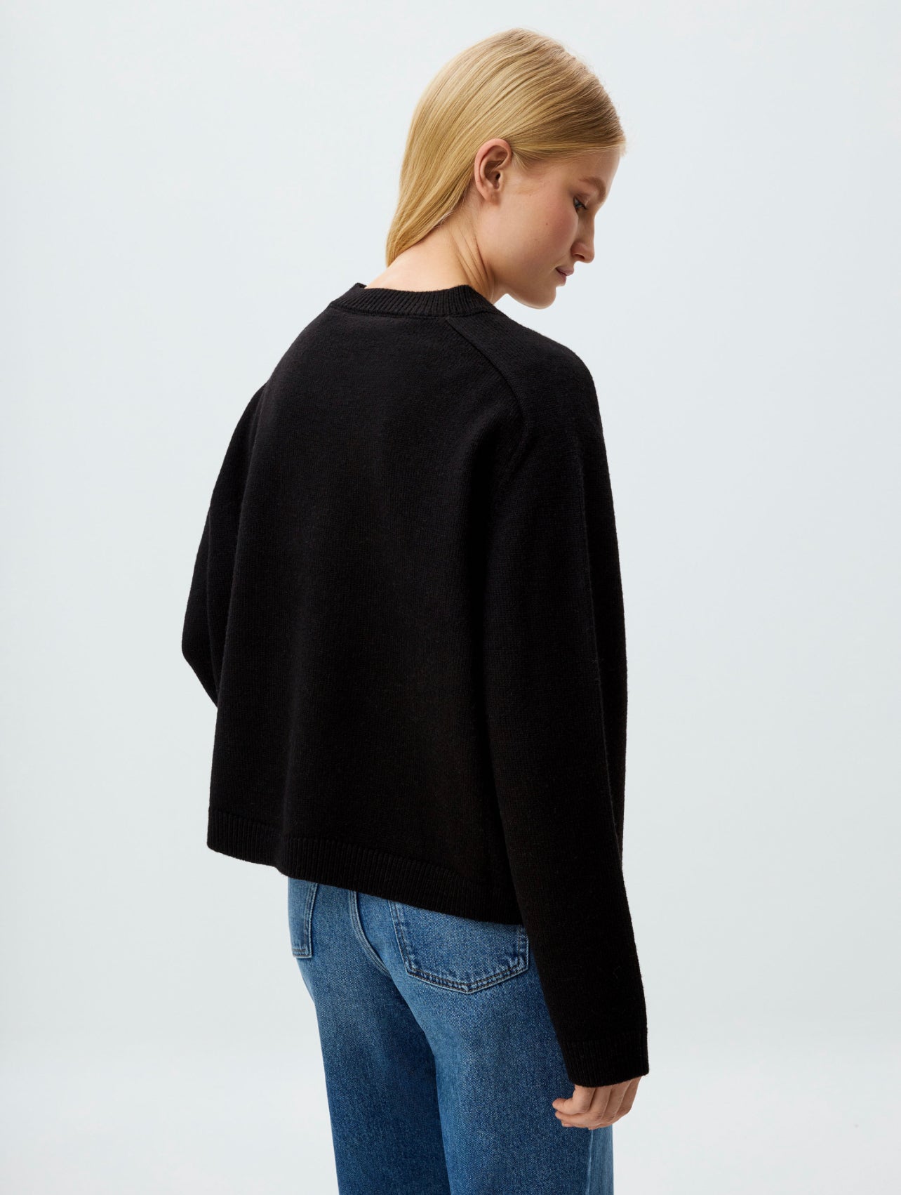 Black Fine Knitted V-neck Sweater