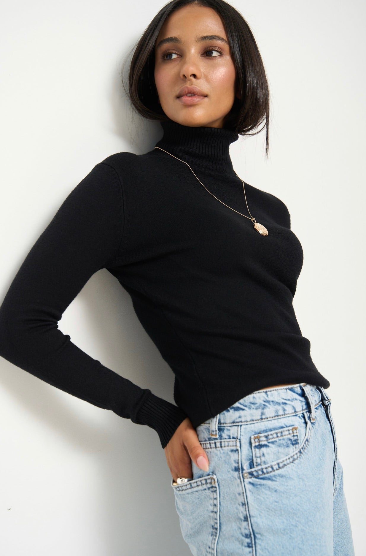 Black Fitted Polo-neck Sweater