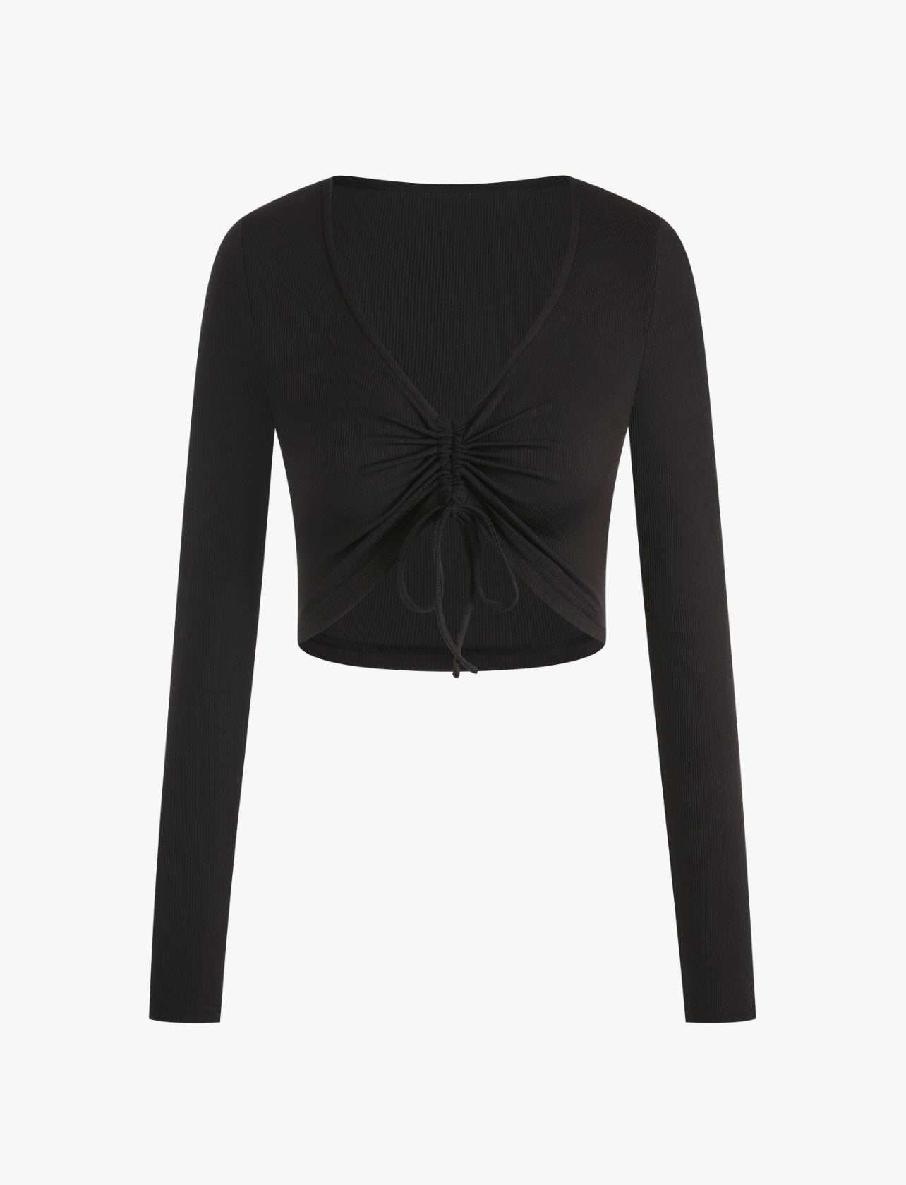 black-full-sleeves-drawstring-crop-top