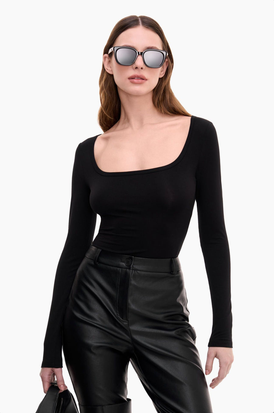 Black Squareneck Full Sleeve Bodysuit - Kochila Couture