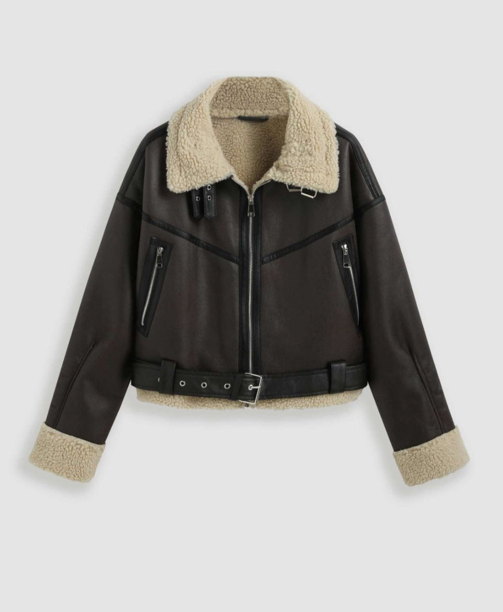 brown-faux-leather-shearling-biker-jacket-women-full-sleeves-zipper-kochila-couture-img-1