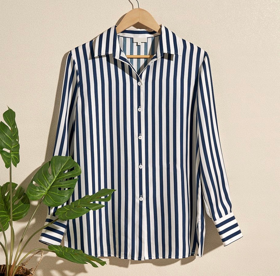 Chloe White & Blue Striped Shirt