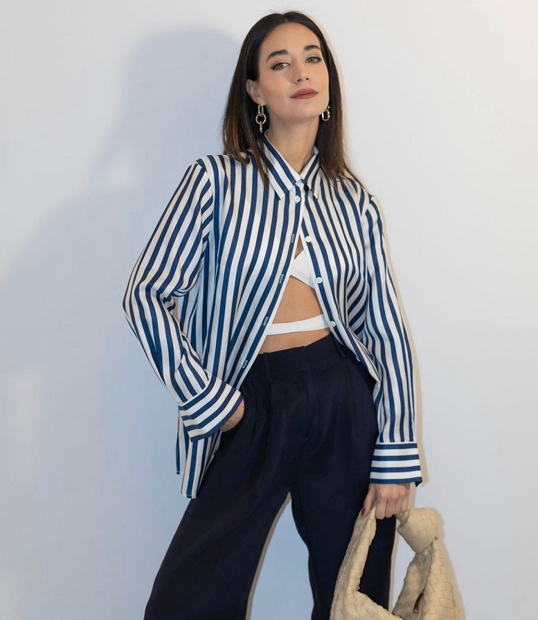 Chloe White & Blue Striped Shirt