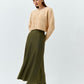 Claret Olive Satin Maxi Skirt