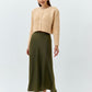 Claret Olive Satin Maxi Skirt