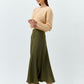 Claret Olive Satin Maxi Skirt