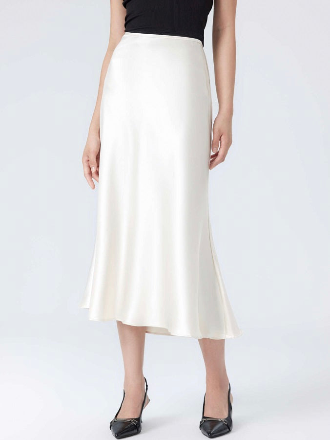 Crescent White Satin Skirt