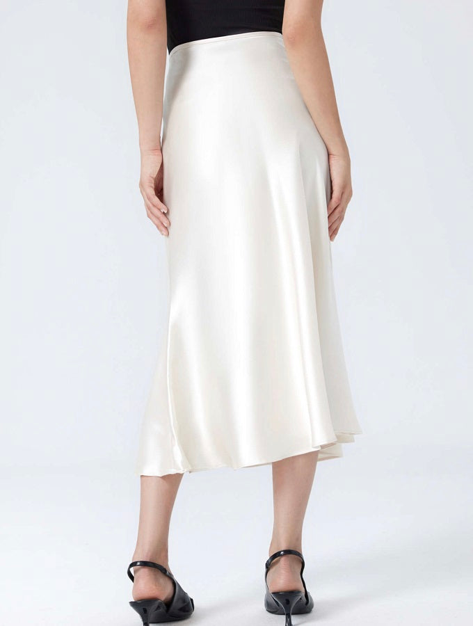 Crescent White Satin Skirt