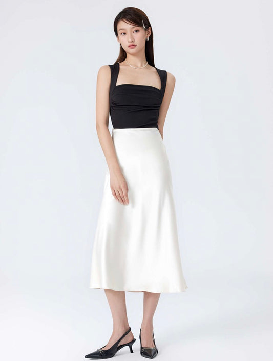 Crescent White Satin Skirt