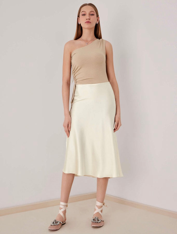 Crescent White Satin Skirt