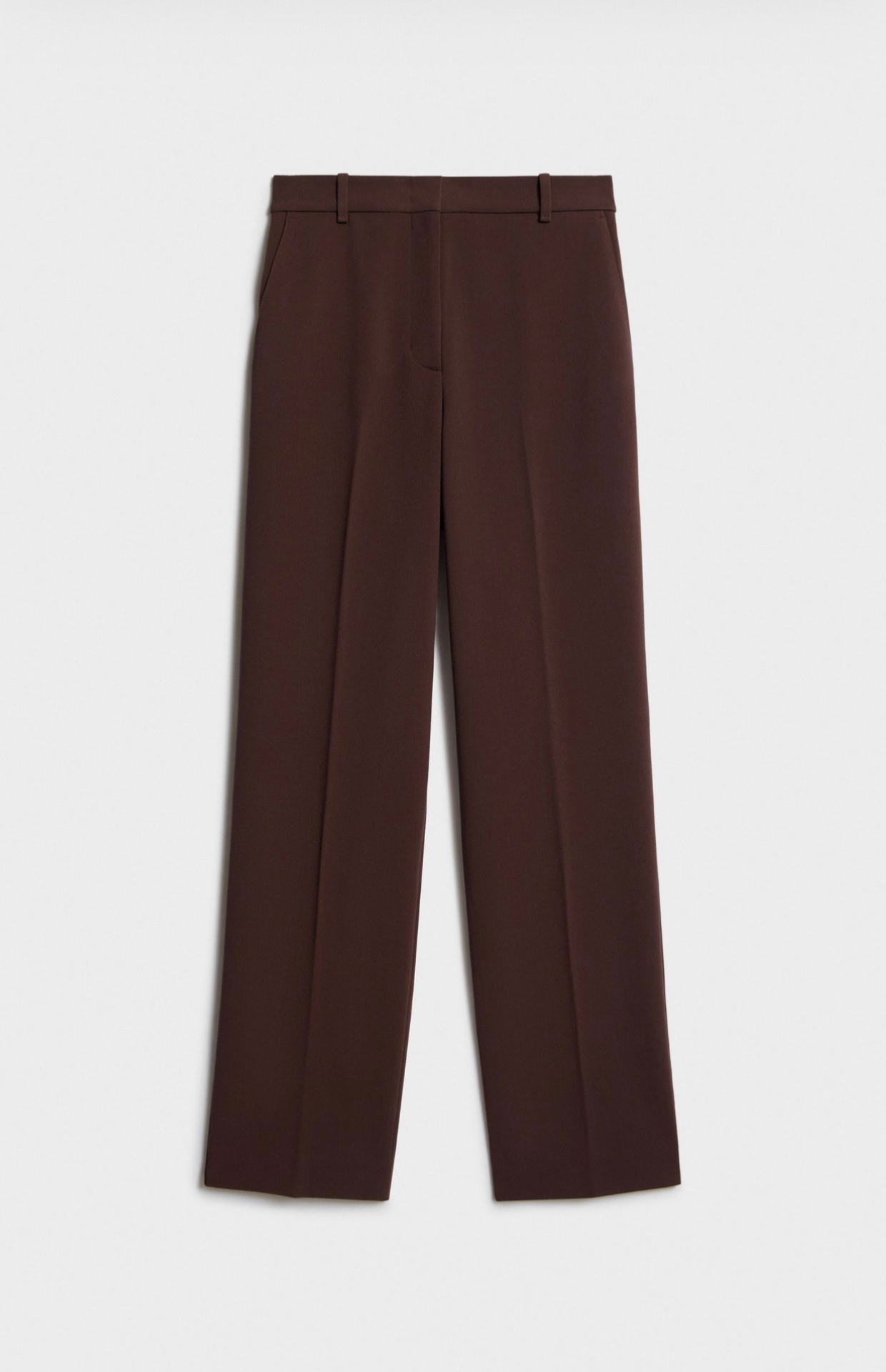 Dark brown tailored straight fit trousers front view high waist formal pants Kochila Couture