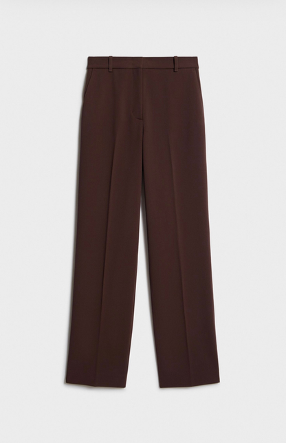 Dark brown tailored straight fit trousers front view high waist formal pants Kochila Couture