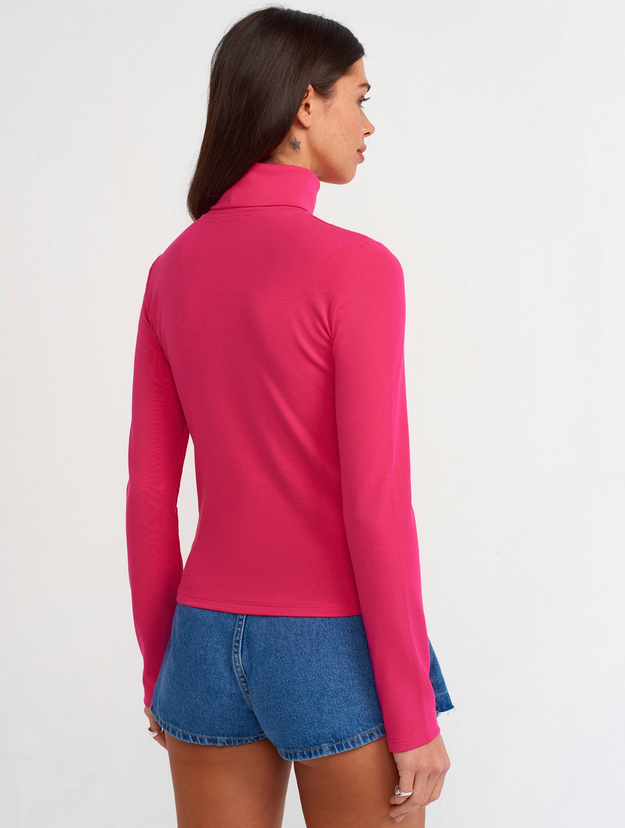 dark-pink-turtleneck-top-cotton-full-sleeves-top-slim-fit-polo-neck-top-casual-wear -top