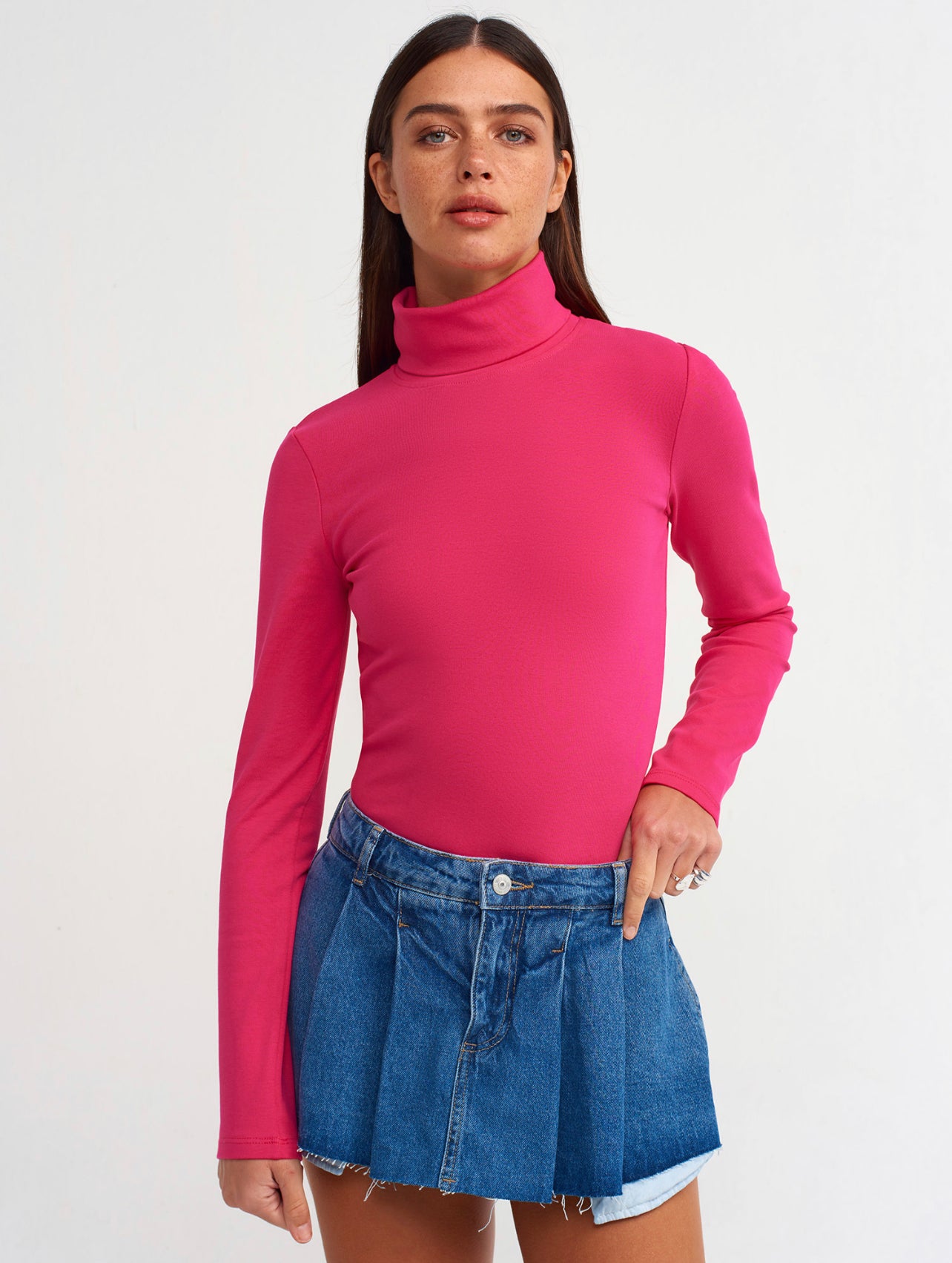 dark-pink-turtleneck-top-cotton-full-sleeves-top-slim-fit-polo-neck-top-casual-wear -top