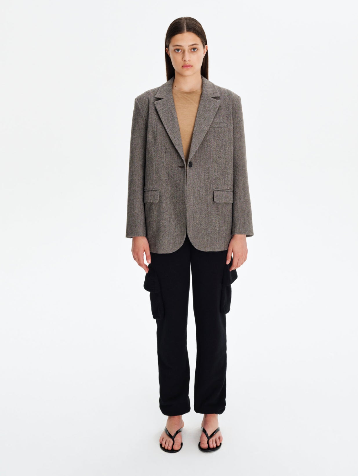 Elyssa Buttoned Charcoal Grey Blazer