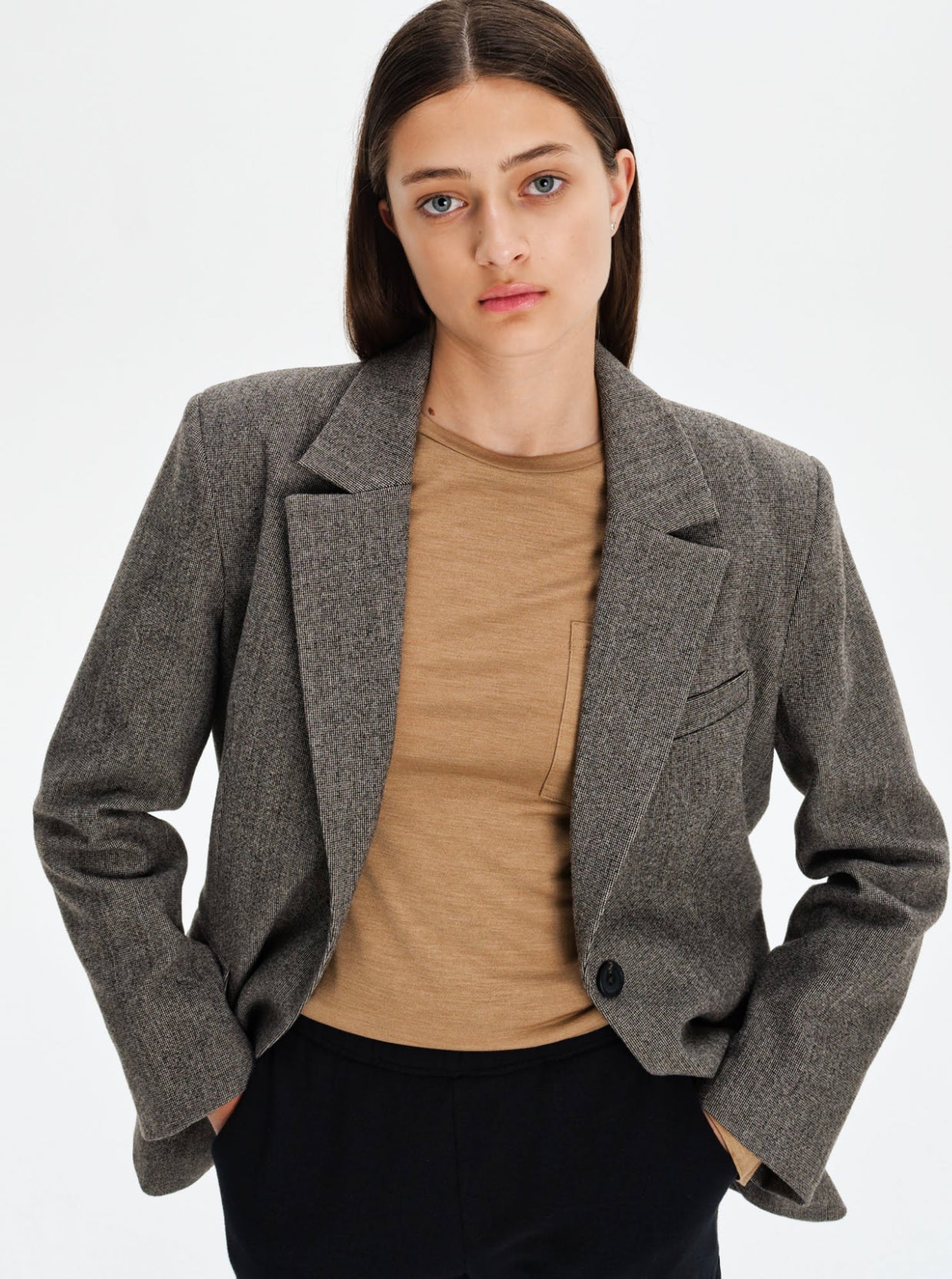 Elyssa Buttoned Charcoal Grey Blazer