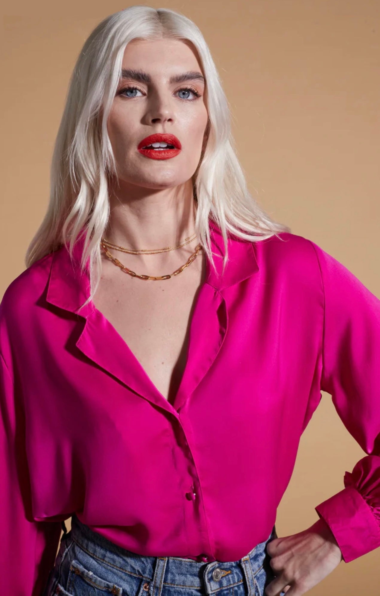 Fuchsia Buttoned Silk Shirt