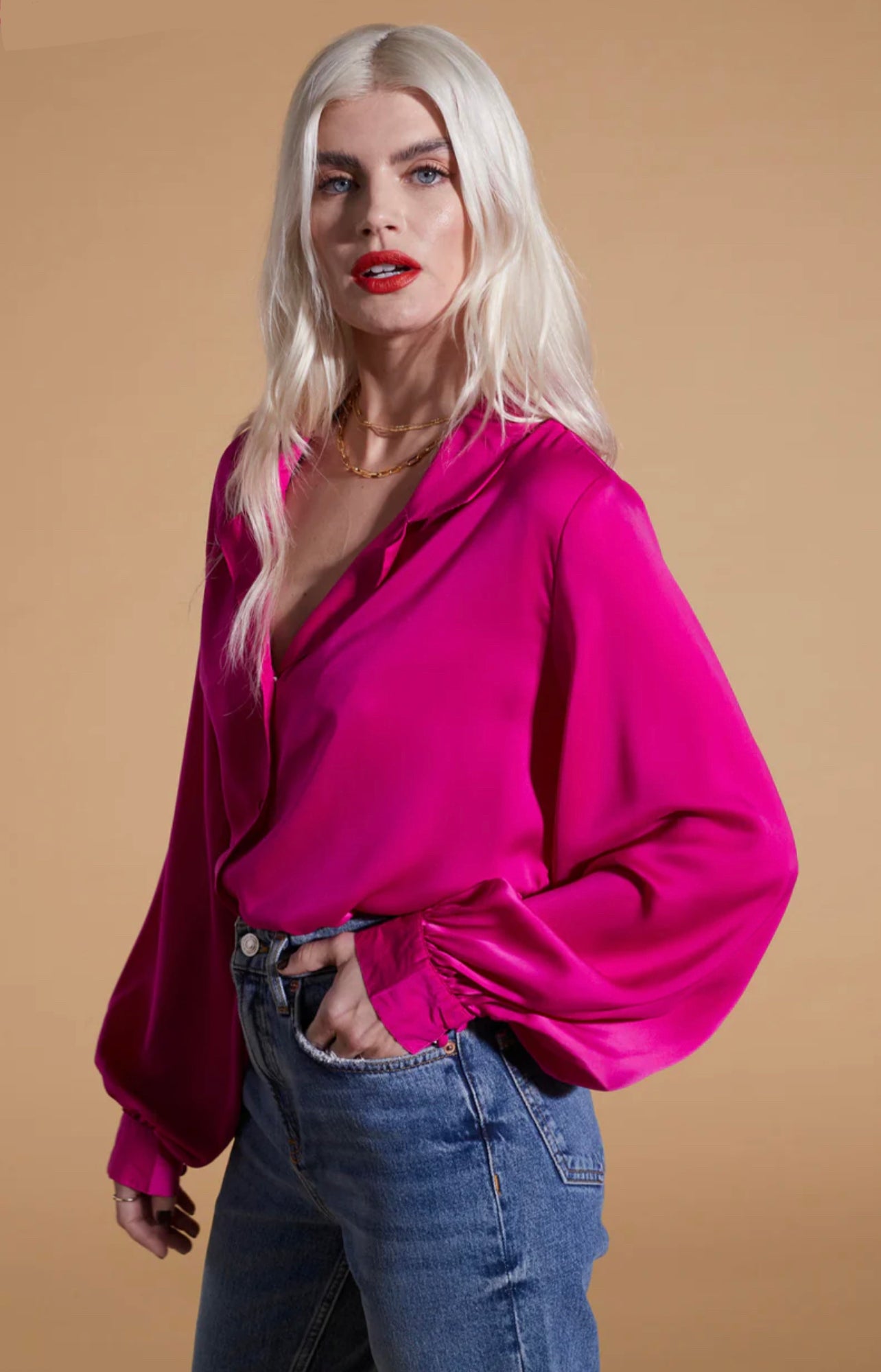 Fuchsia Buttoned Silk Shirt