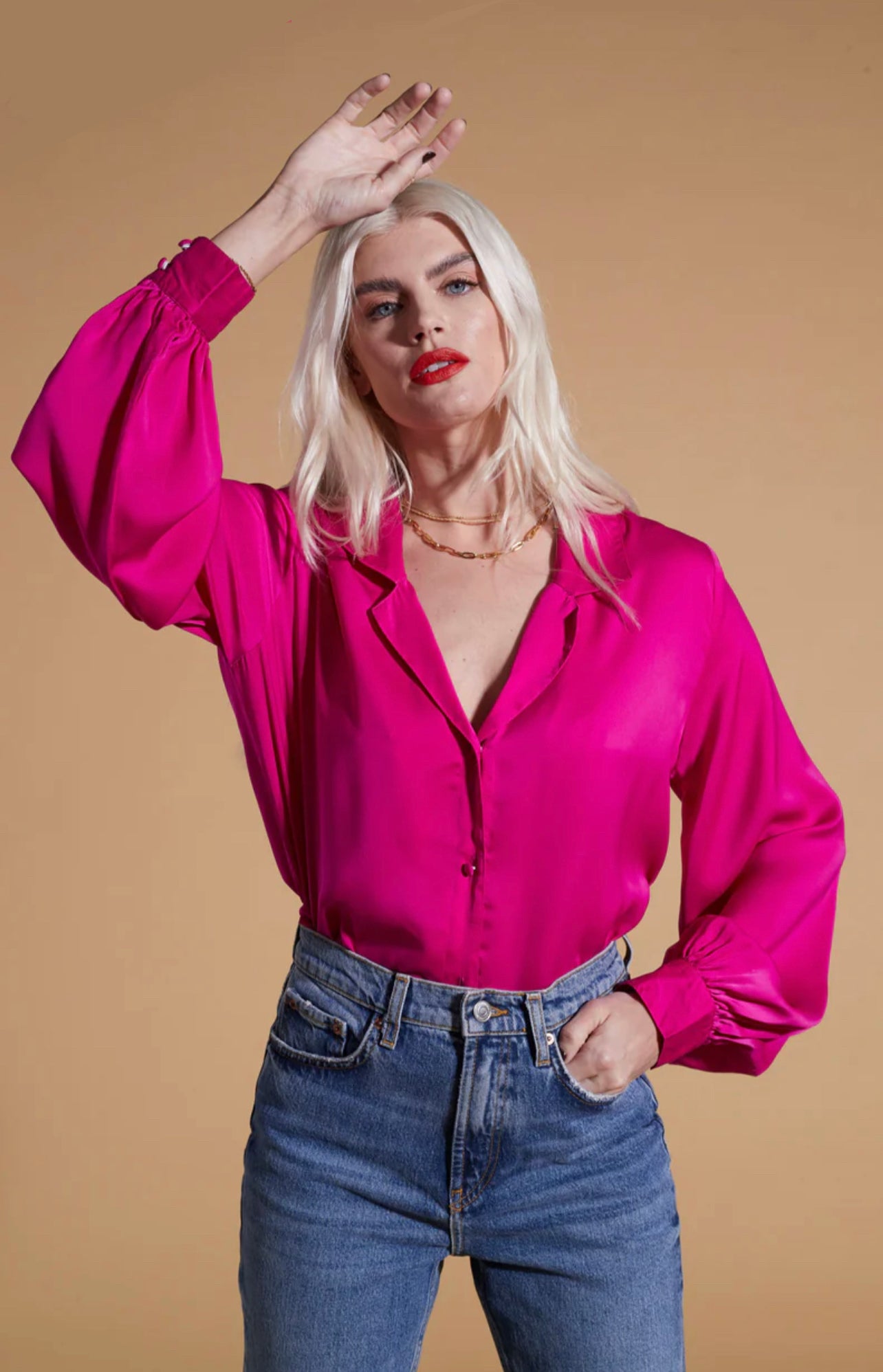 Fuchsia Buttoned Silk Shirt