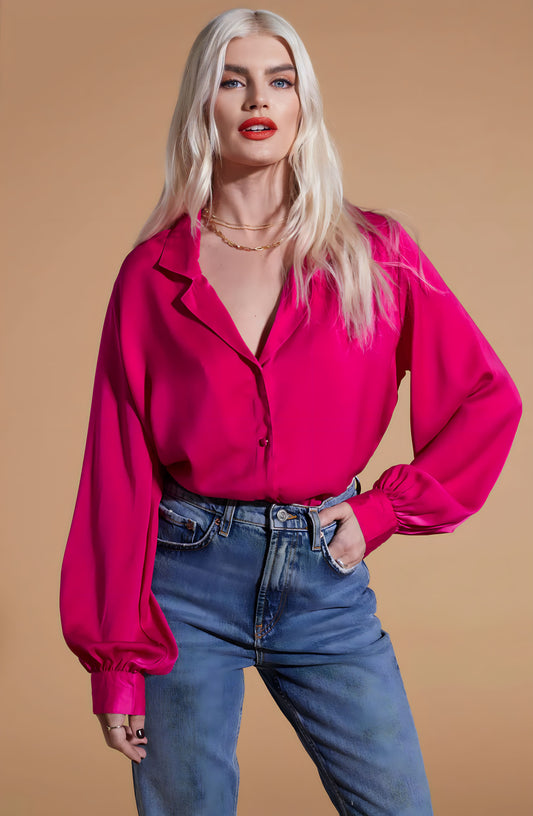 Fuchsia Buttoned Silk Shirt