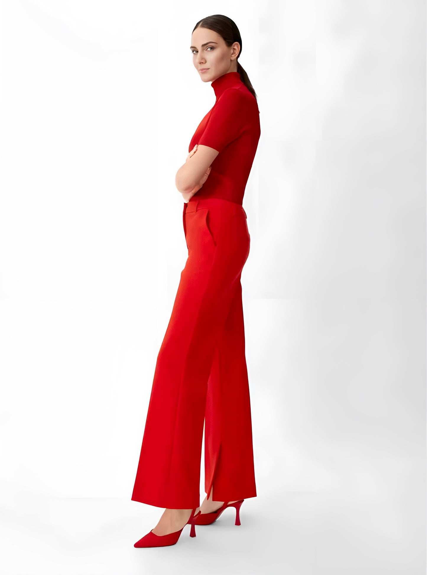 hot-red-slit-hem-flared-trouser