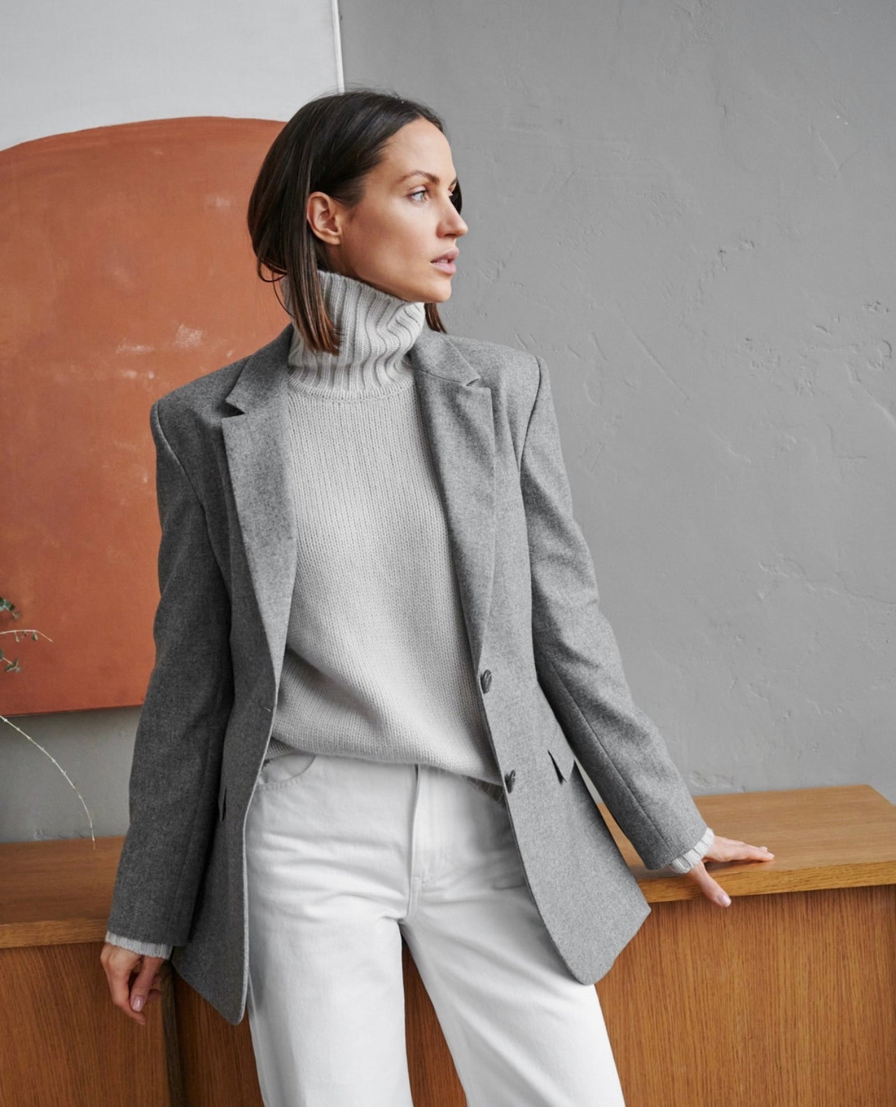 Light Grey Woolen Single Breasted Coat