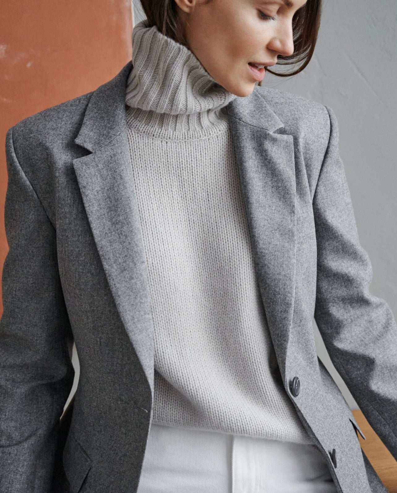 Light Grey Woolen Single Breasted Coat