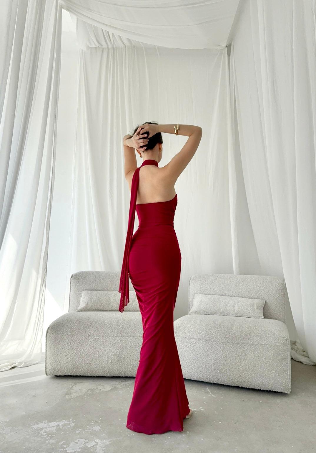 Maroon Corset Skirt Co-ord Set with Neck Scarf Strapless Evening Two-Piece | Kochila Couture Maroon Corset Skirt Co-ord Set with Neck Scarf Strapless Evening Two-Piece | Kochila Couture