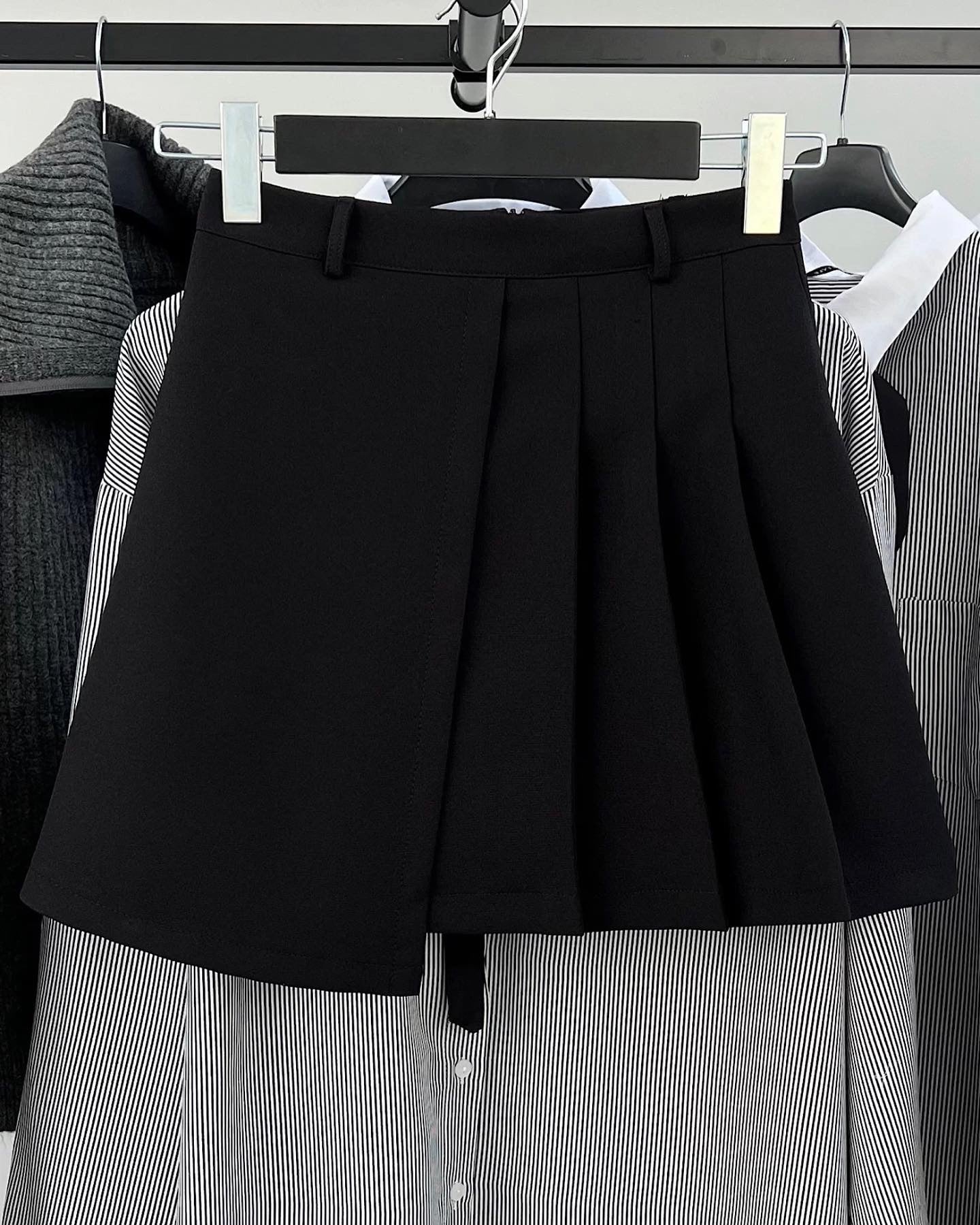 Black Wrap Front Pleated Mini Skirt