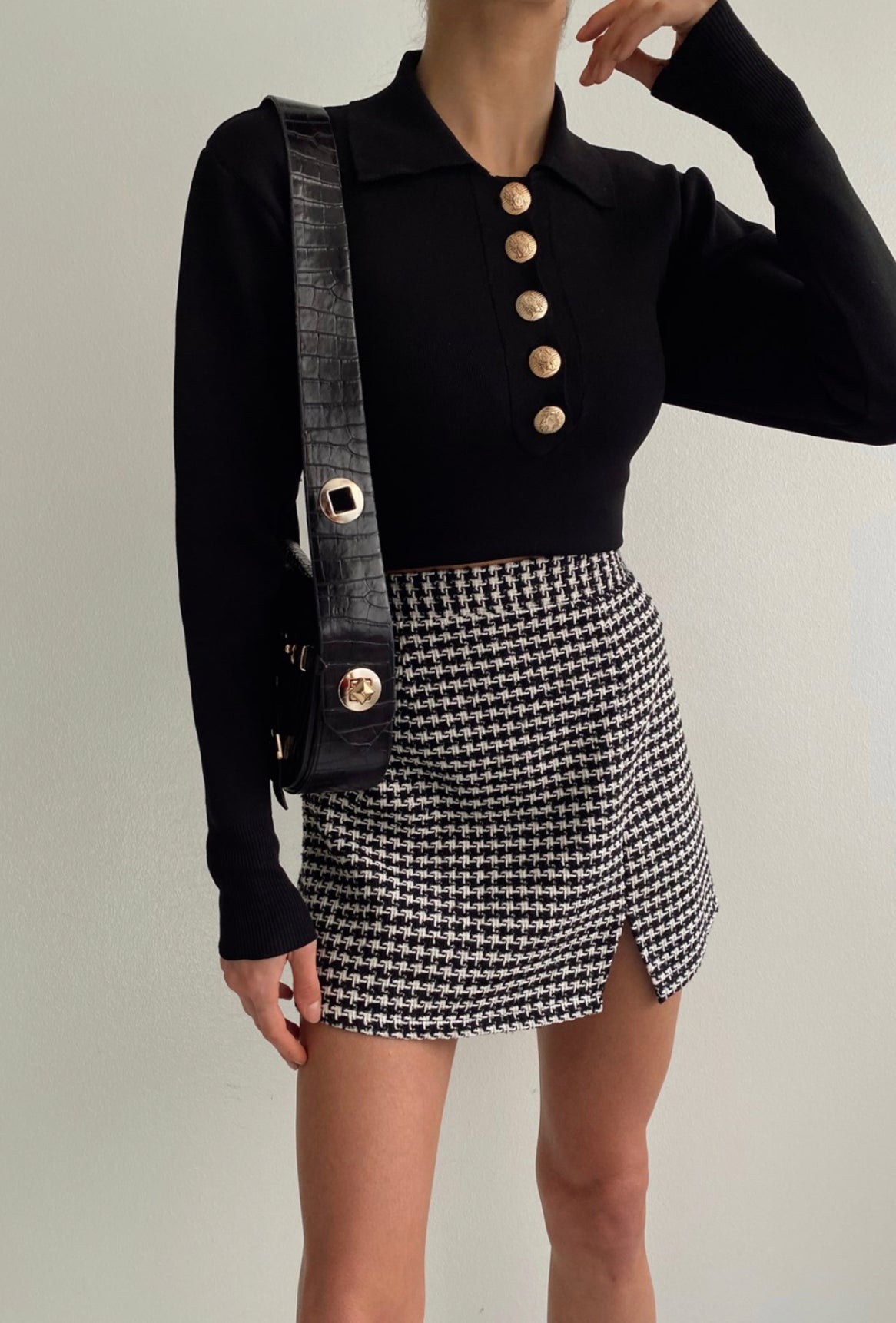 Black & White Slit Mini Skirt