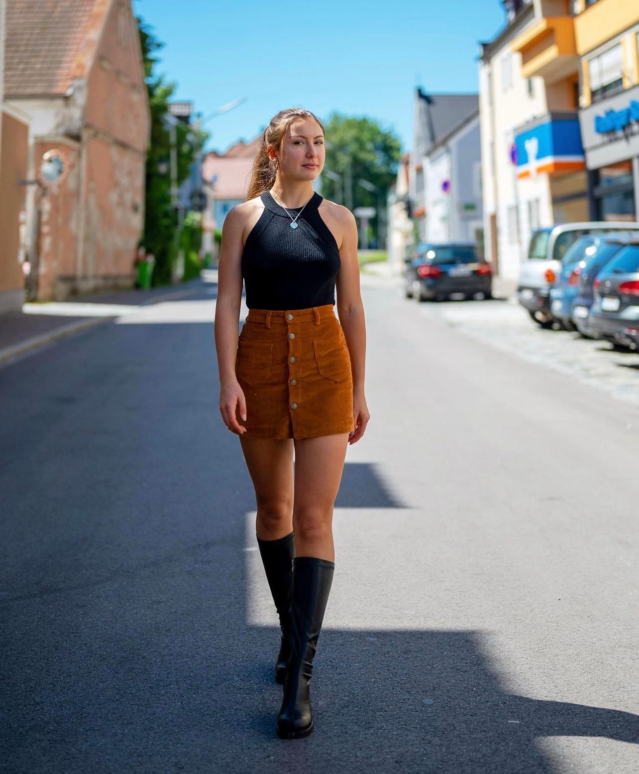 Brown A-Line Buttoned Skirt