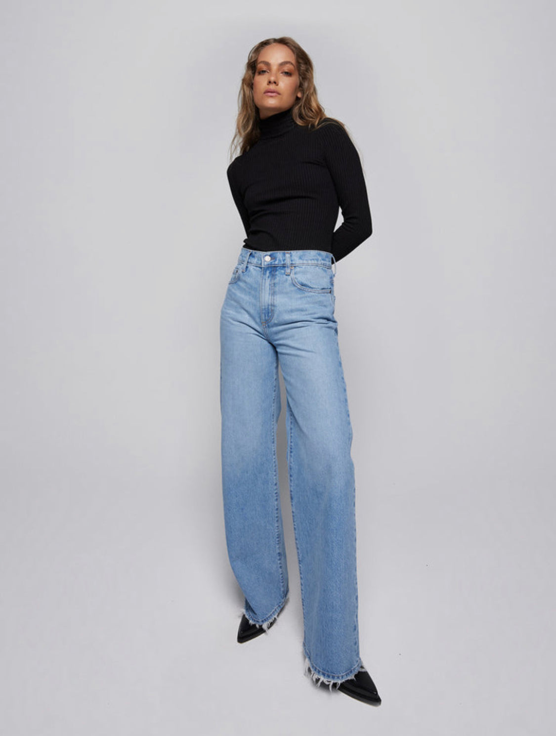 Sally Hued Blue Raw Hem Jeans