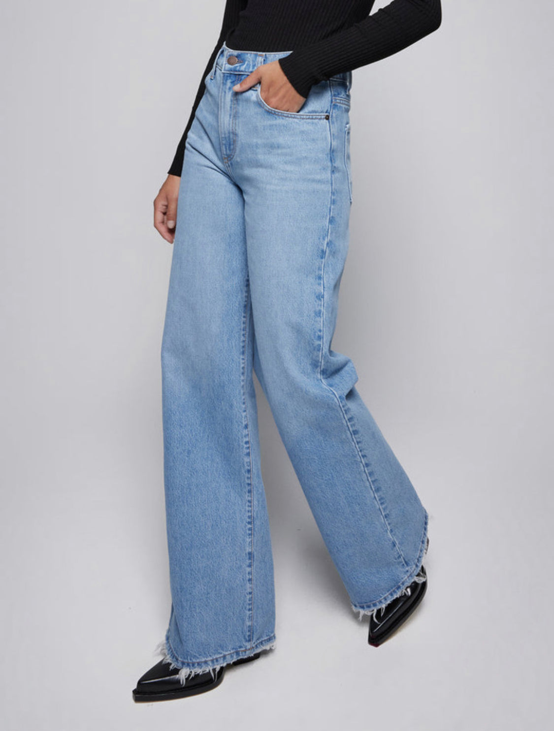 Sally Hued Blue Raw Hem Jeans