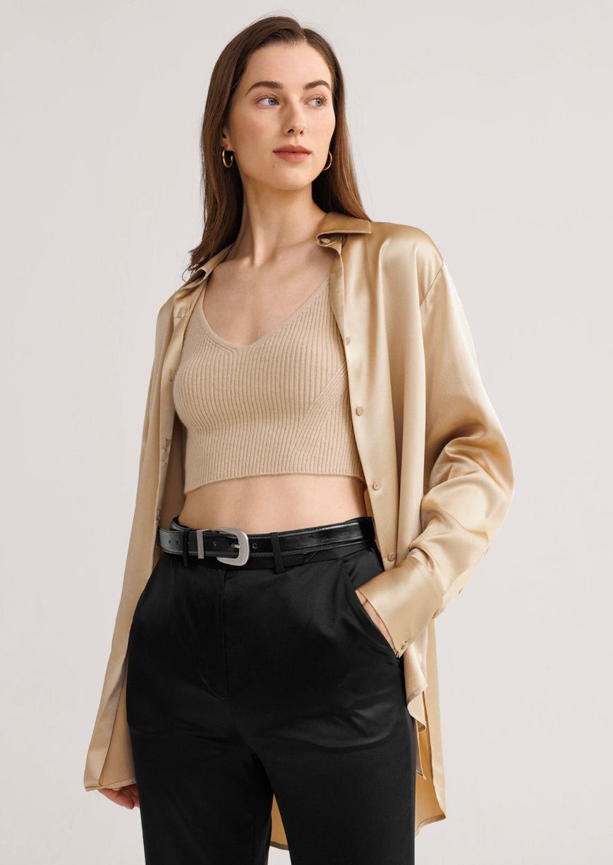 Light Camel Satin Shirt