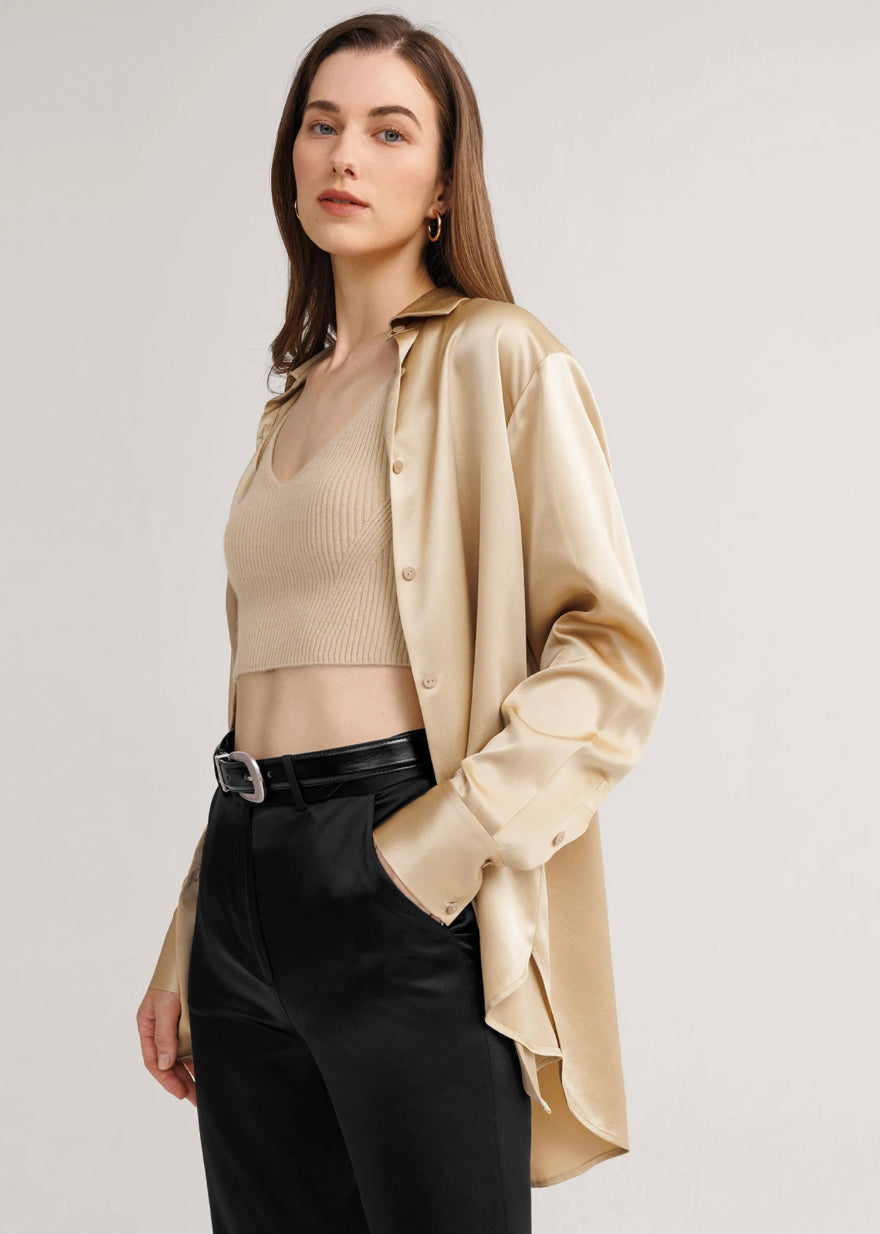 Light Camel Satin Shirt